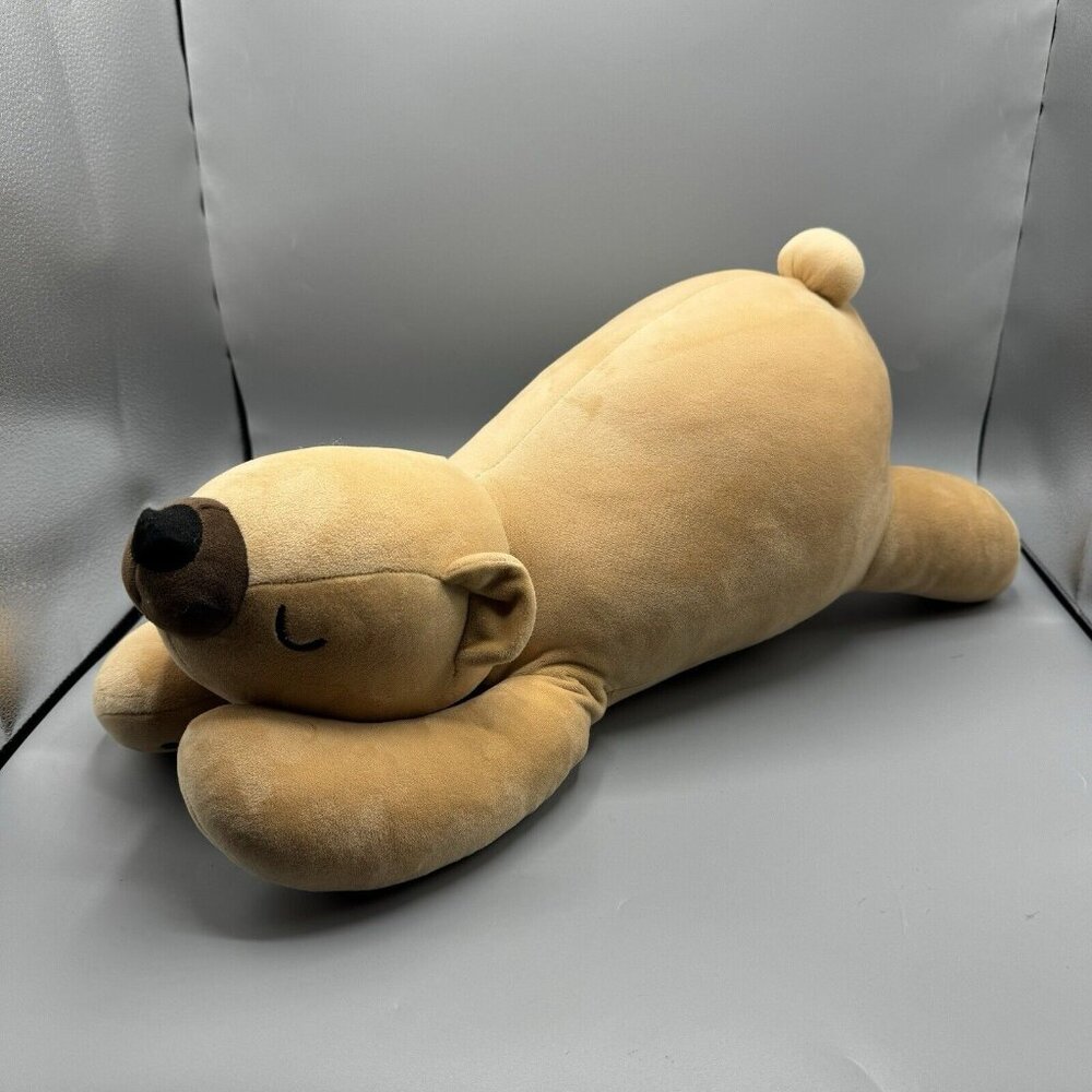 Daiso Tan Sleepy Bear Hug Pillow Plush 22"